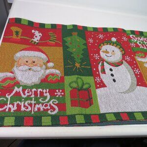 Santa Snowman Merry Christmas traditional tapestry table runner 66" long 13"